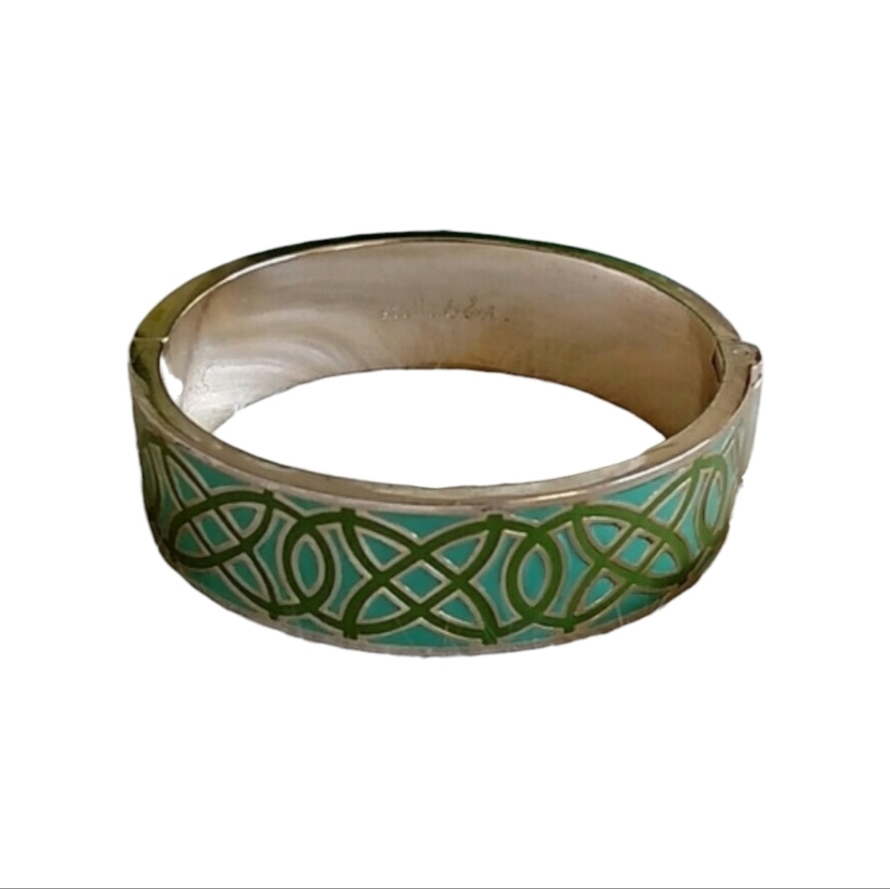 Stella and Dot Eleanor Silvertone Chunky Enamel Blue Green Cuff Bangle Bracelet